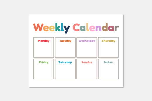 weekly calendar, weekly planner, jpg, pdf, poster, chart, kindergarten,